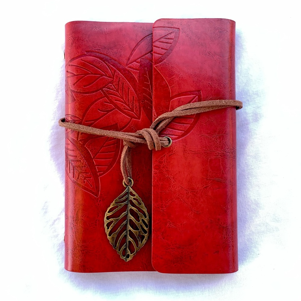 Red Leatherette Journal with Wrap Around Leaf Closure